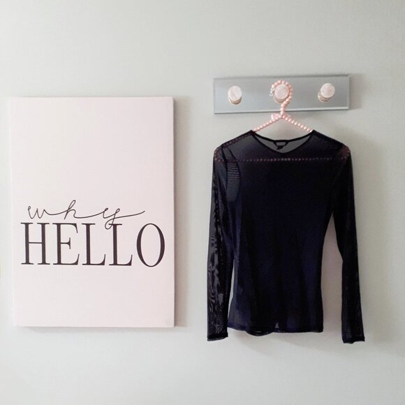 NWT Guess black & crystal bejewelled accented mesh long sleeve top, S - Picture 6 of 8